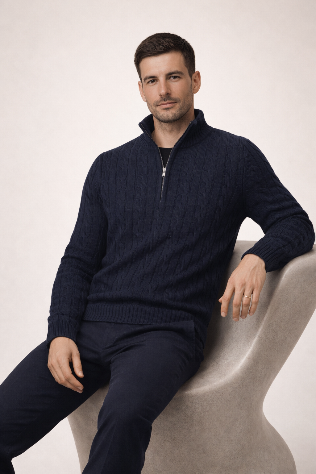 Classic Cable Quarter Zip Navy