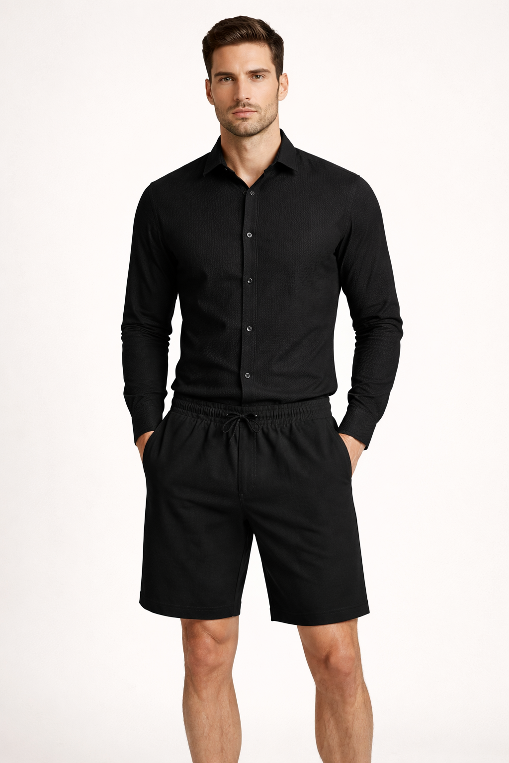 Black Linen Bayside Shorts