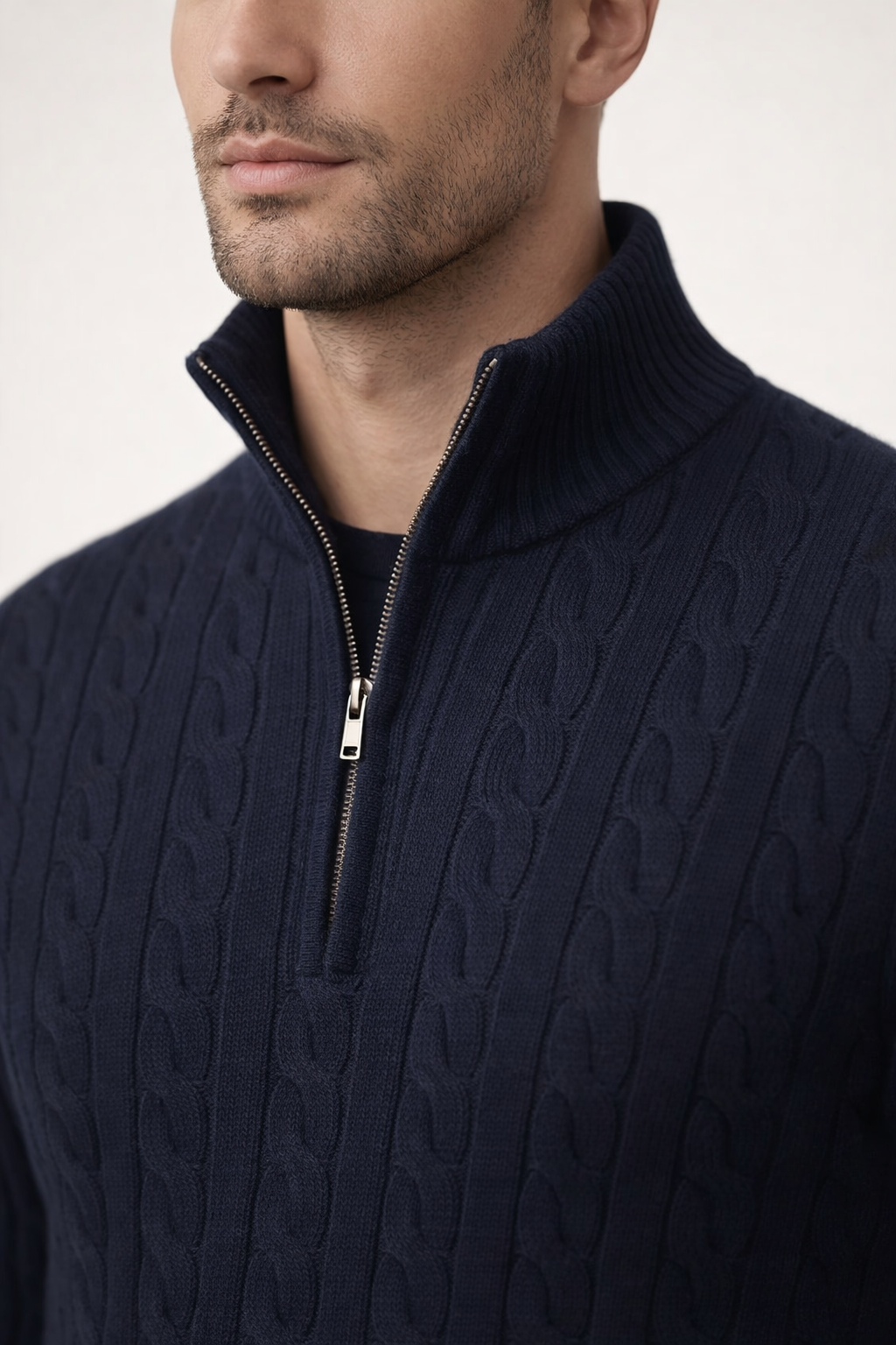 Classic Cable Quarter Zip Navy