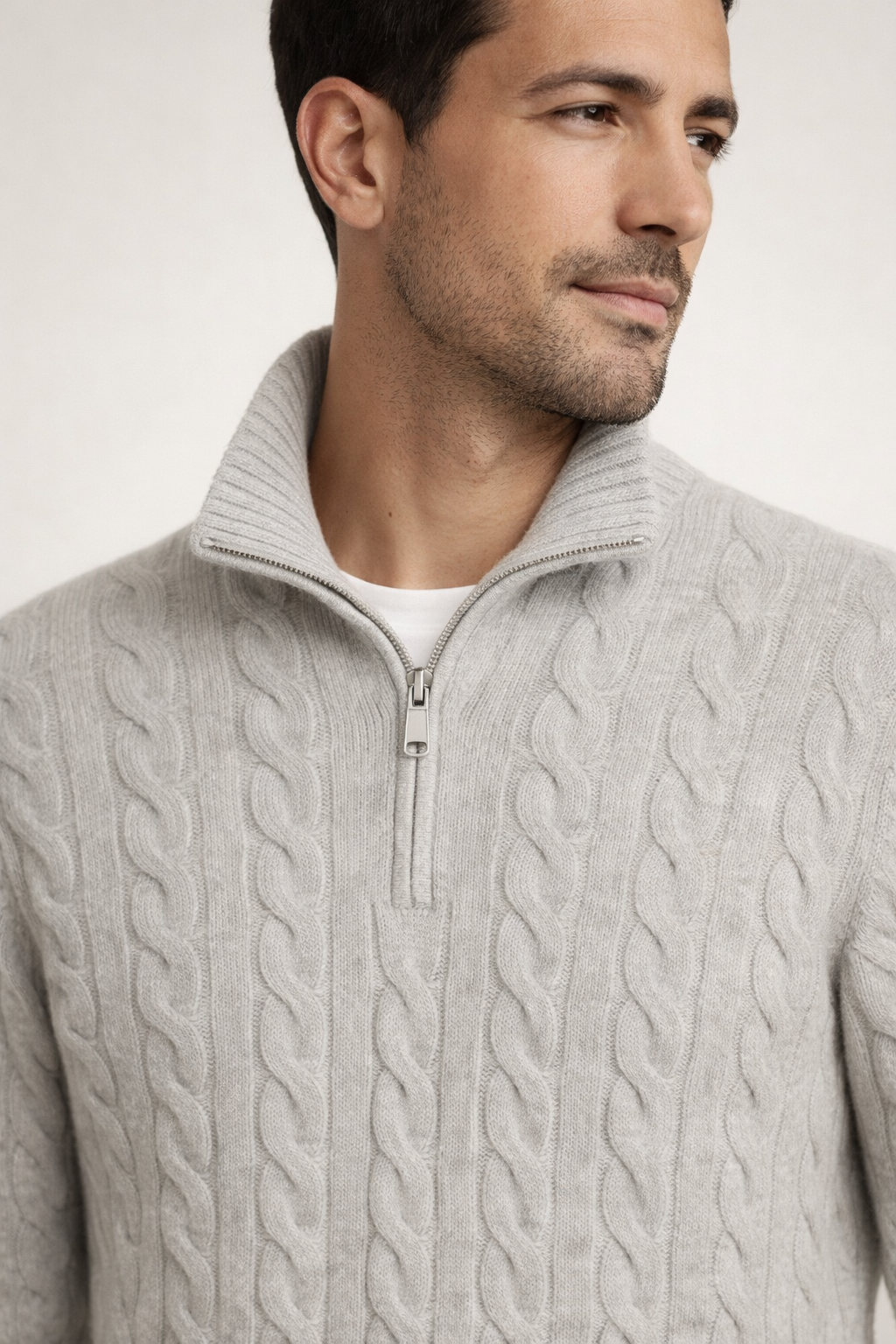 Classic Cable Quarter Zip Grey