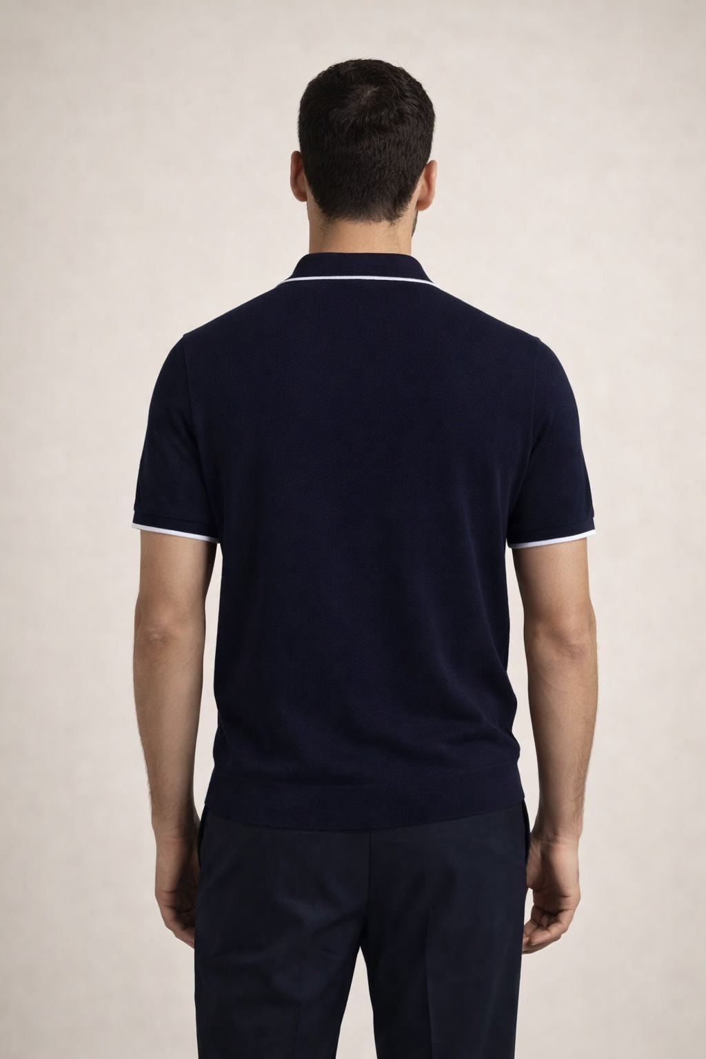 Buttonless Striped Polo Navy