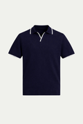Buttonless Striped Polo Navy