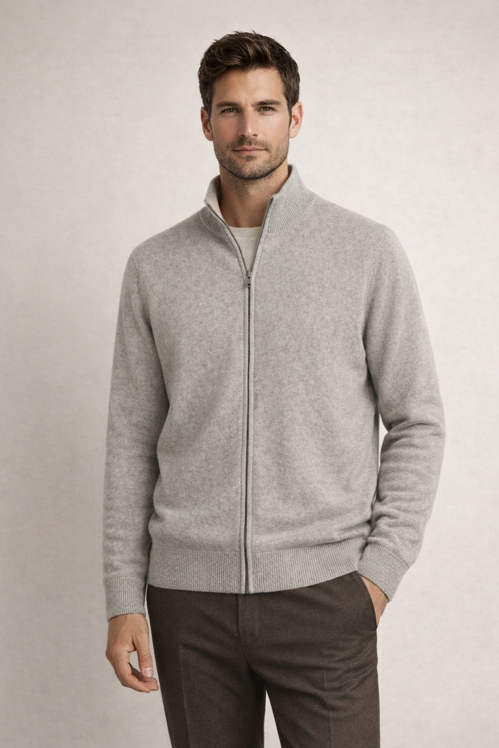 Reversible Zip Knit Beige & Grey