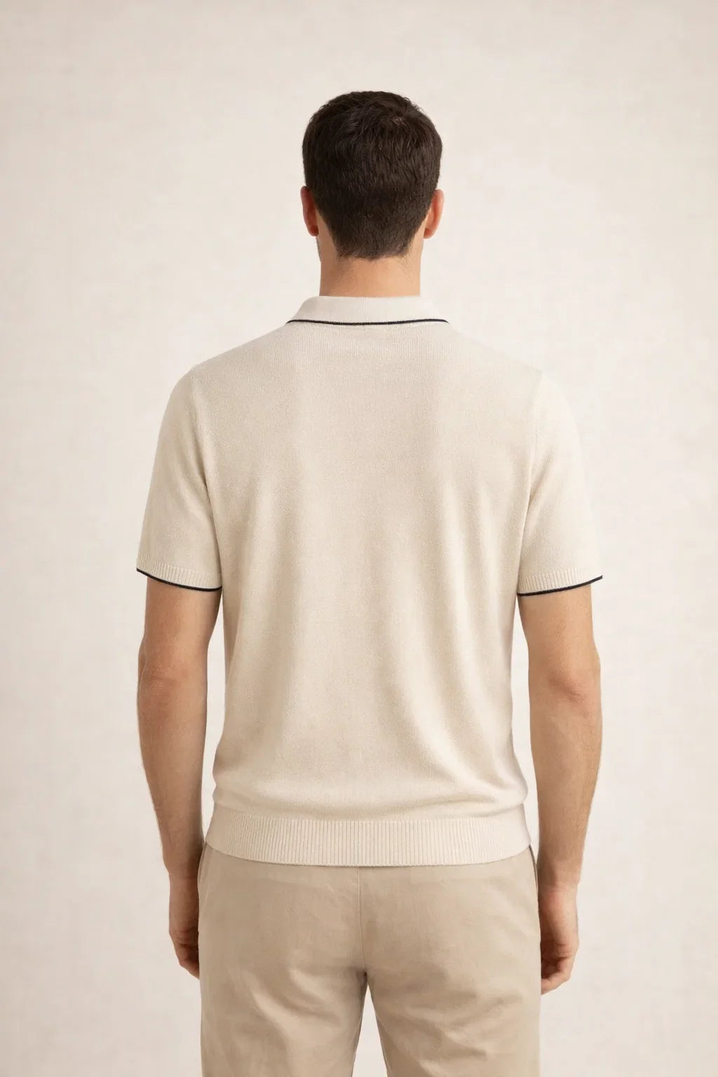 Fine Striped Knit Polo Beige