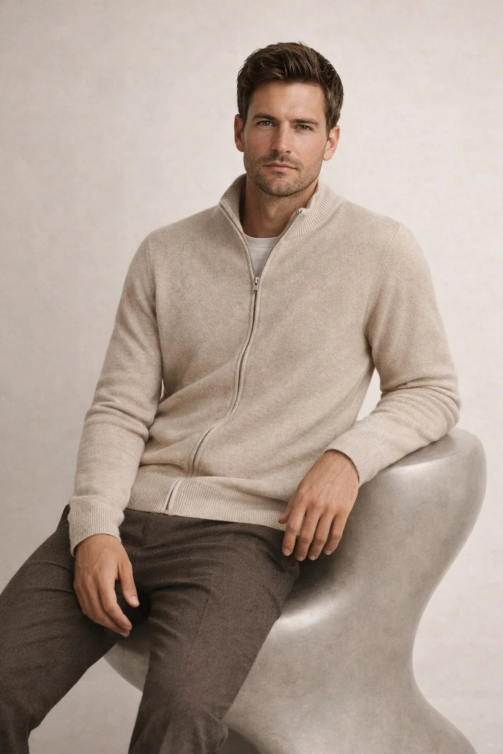 Reversible Zip Knit Beige & Grey