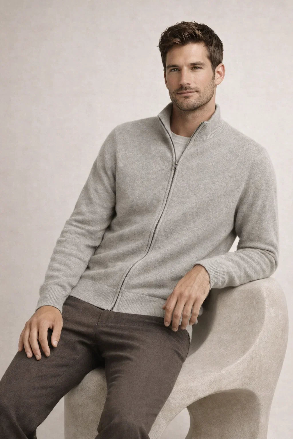 Reversible Zip Knit Beige & Grey